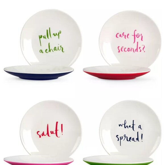 Kate Spade "Let's Dish!" Tidbit Plates - Set of 4 - Picture 1 of 9